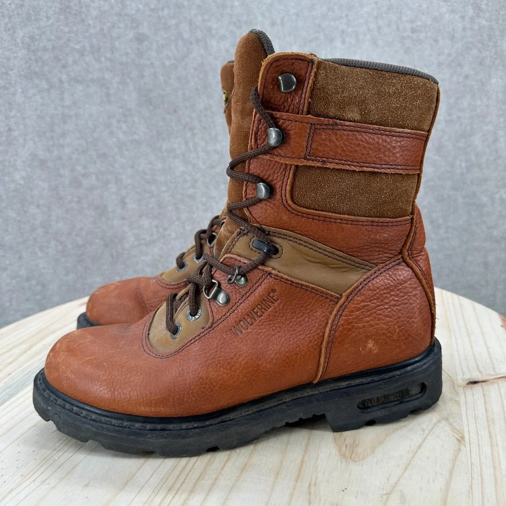 Wolverine Work Boots Mens 9M Brown Leather 8-Inch W04217 Rugged Lug Sole